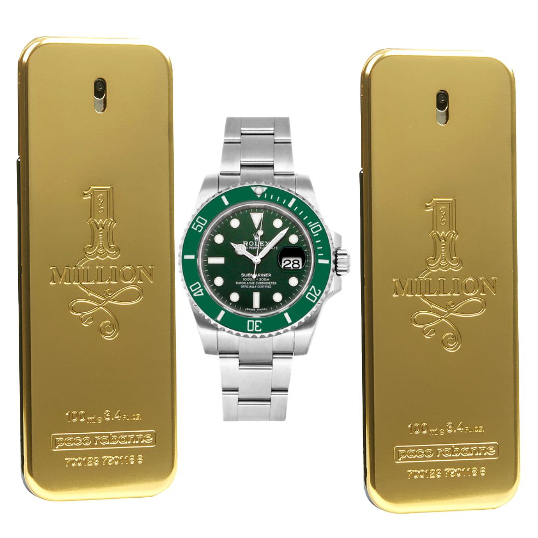 RELOJ ROLEX DE LUJO + 2 PERFUMES ONE MILLION – EDICIÓN EXCLUSIVA